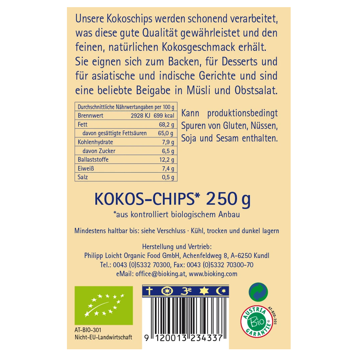 Bioking Kokos Chips Bio Beutel 250 g