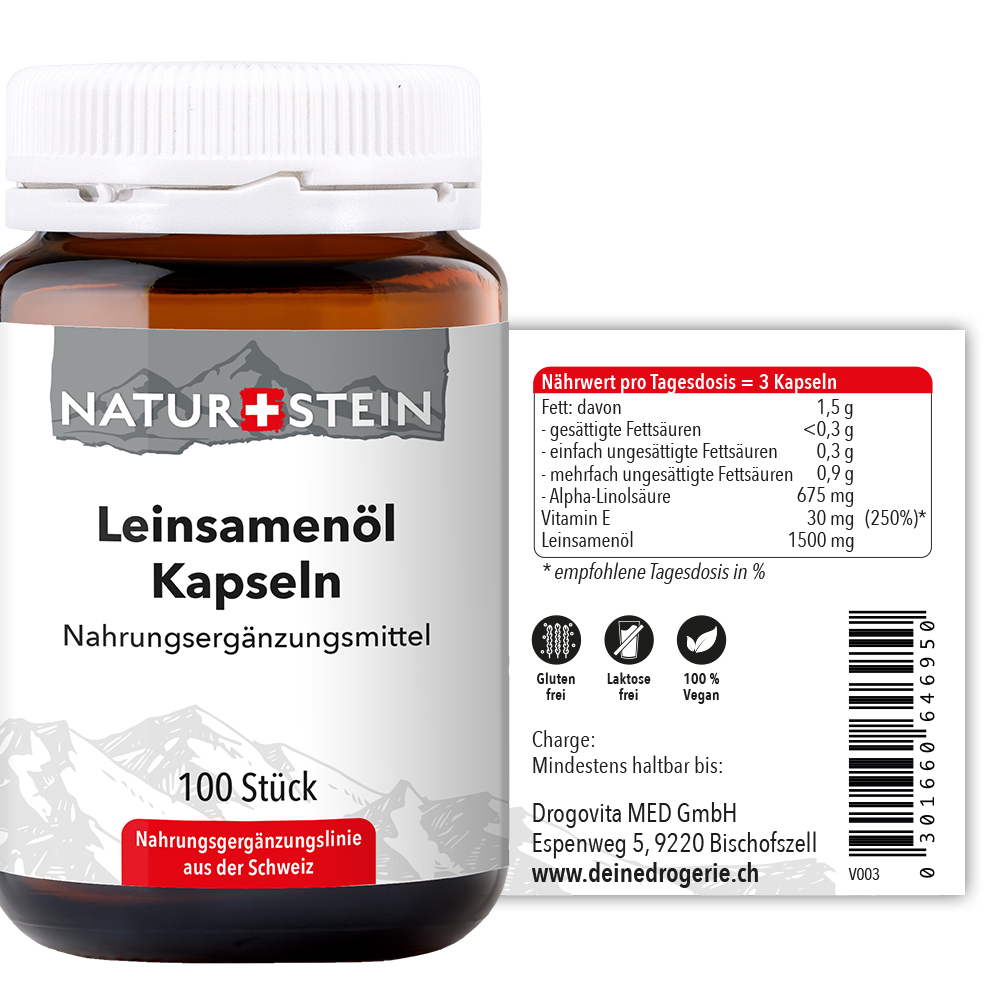 Naturstein Leinsamenöl Kapseln 100 Stück