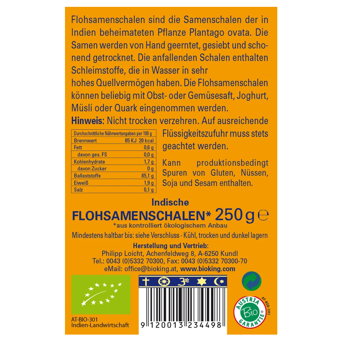 Bioking Flohsamenschalen Bio Beutel 250 g