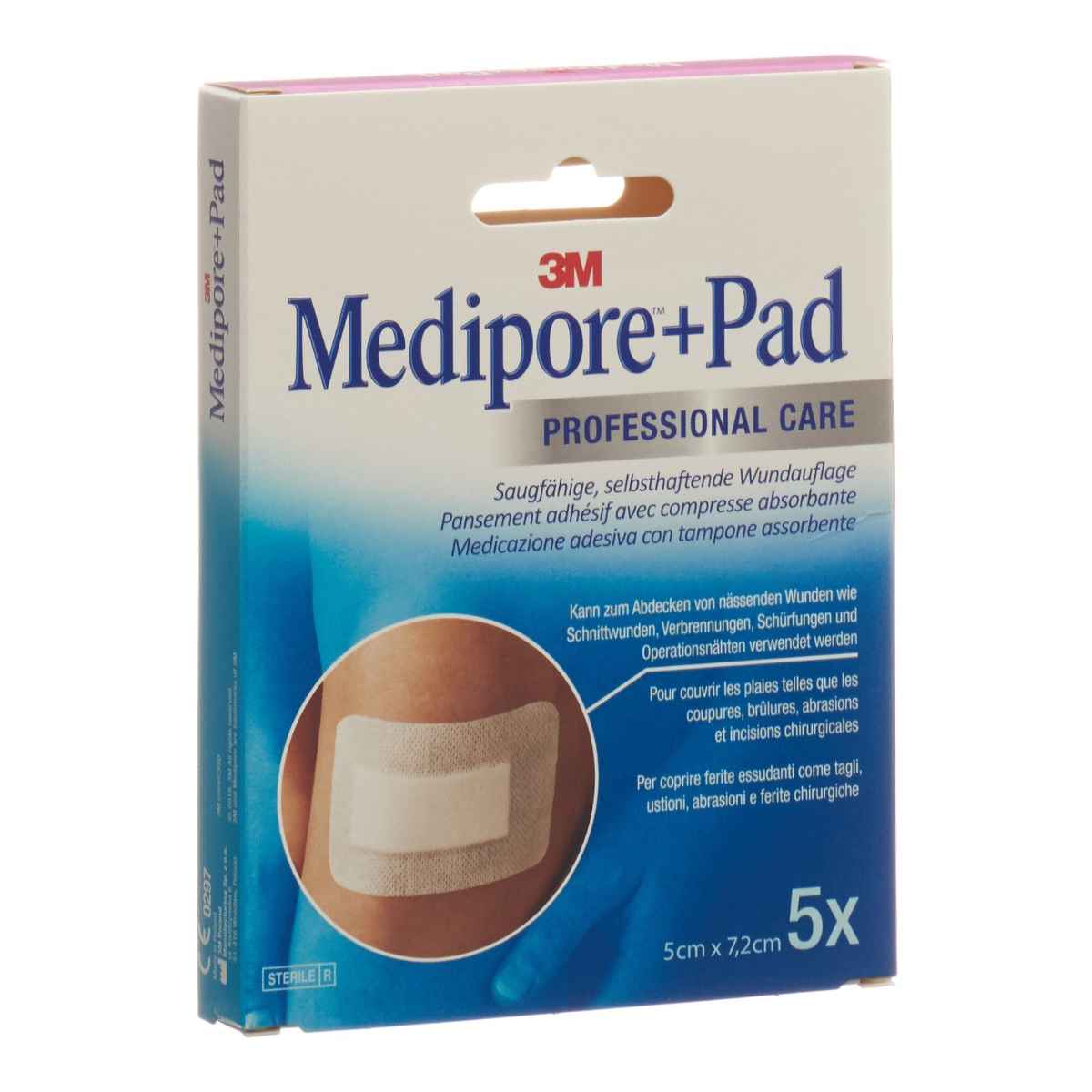 3M MEDIPORE+PAD 5x7.2cm Wundkissen 2.5x3.8cm 5 Stück