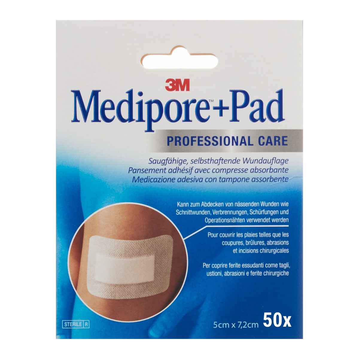 3M MEDIPORE+PAD 5x7.2cm Wundkissen 2.5x3.8cm 50 Stück