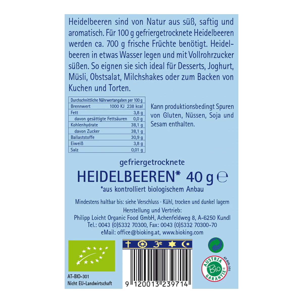 Bioking Heidelbeeren gefriergetrocknet 40 g