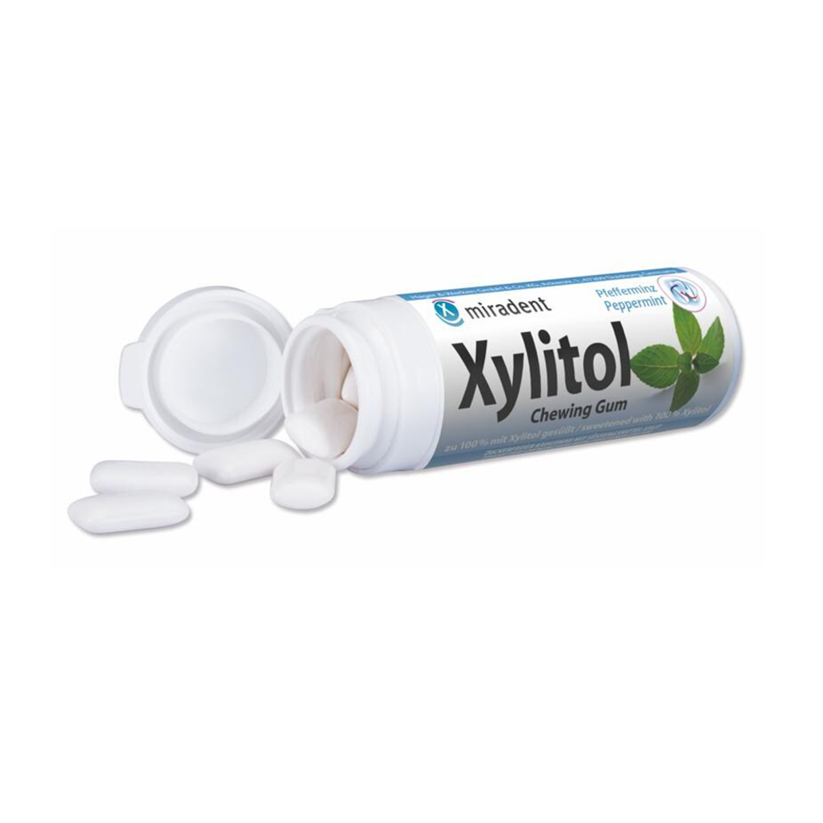 MIRADENT Xylitol Kaugummi Pfefferminze Dose 30 Stück