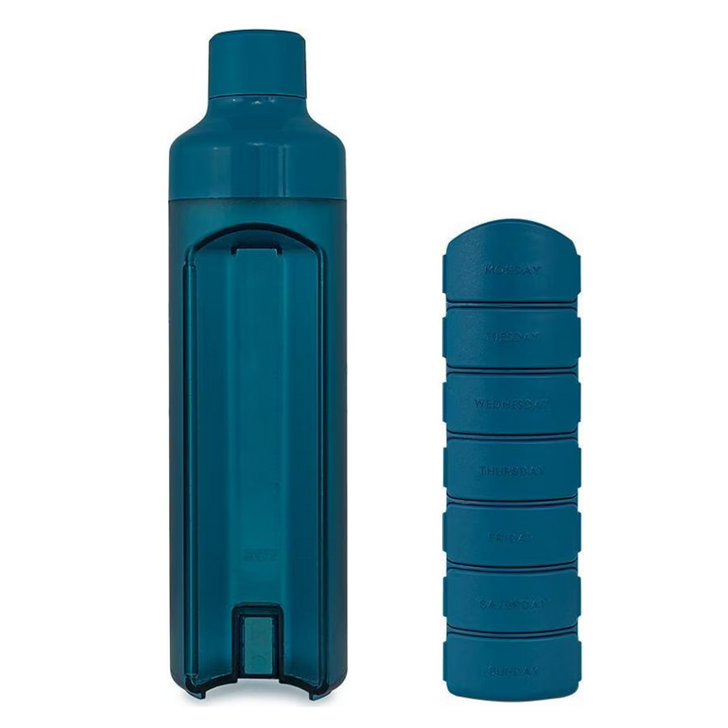 YOS Wasserflasche Blau 375 ml mit Wochendispender