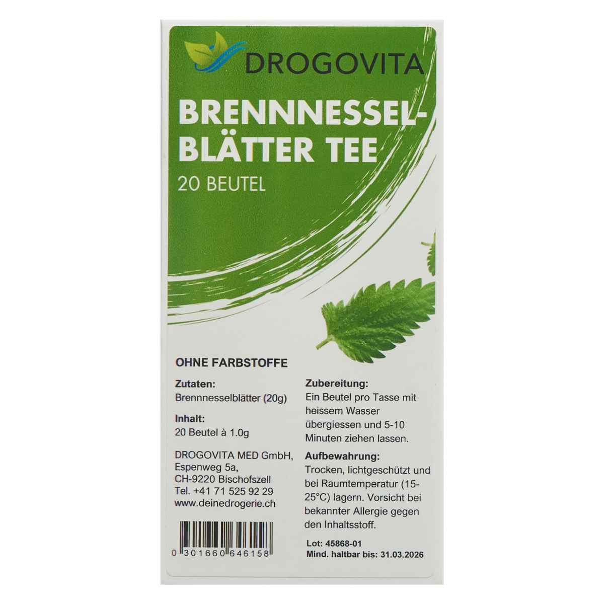 DROGOVITA Brennnessel Tee Beutel 20 Stück