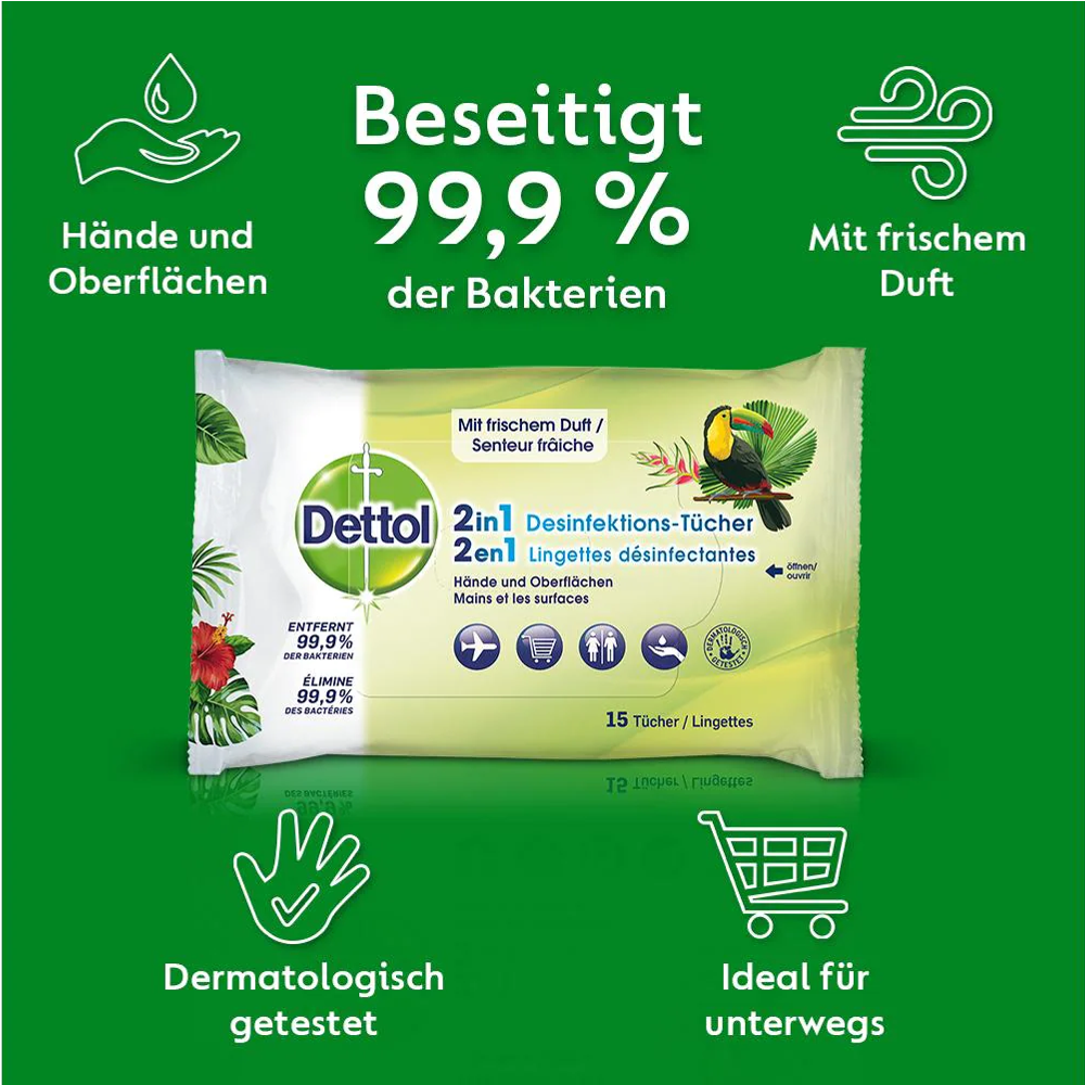 DETTOL 2in1 Desinfektions-Tücher 15 Stück