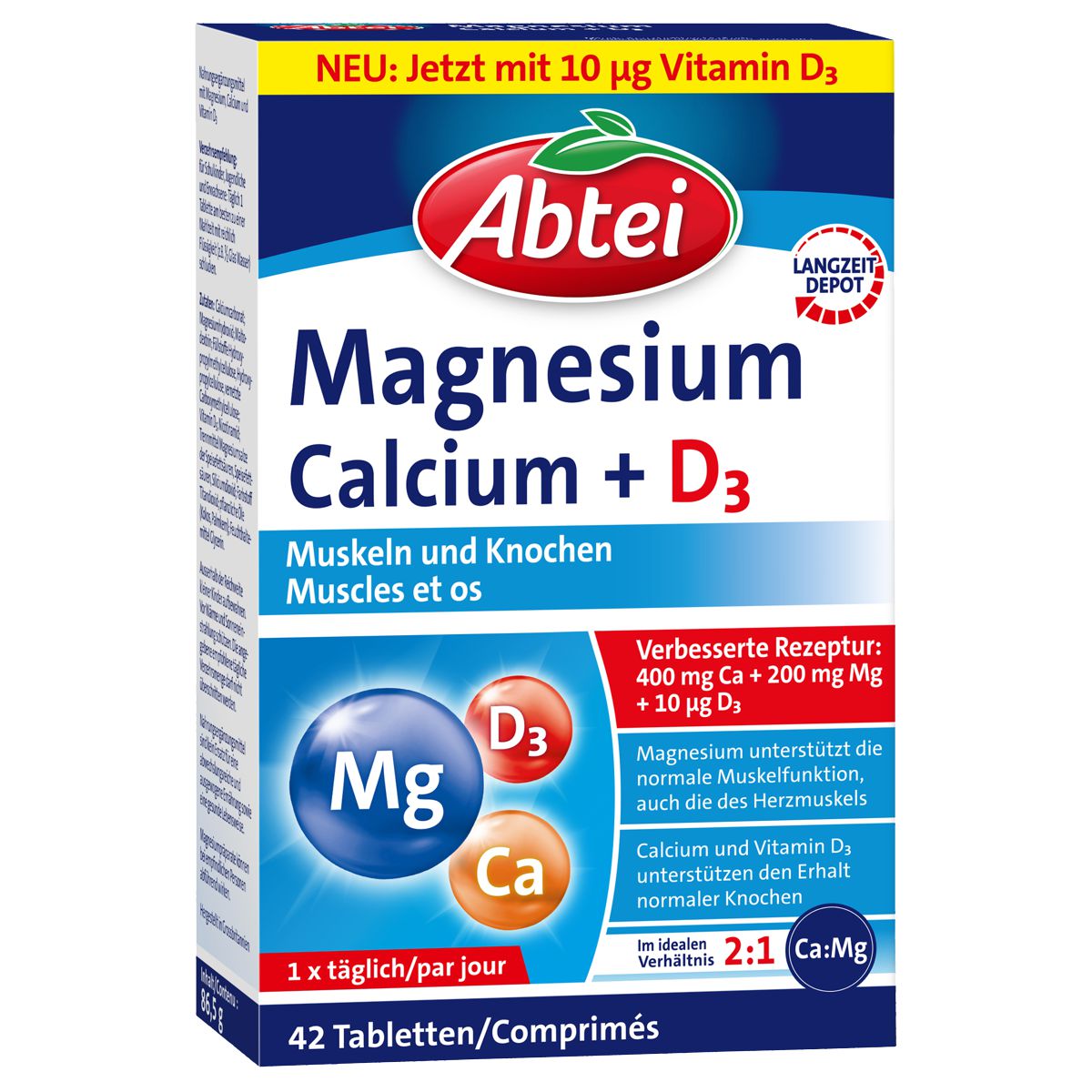 Abtei Magnesium + Calcium + D3 + K2 Tabletten 42 Stück