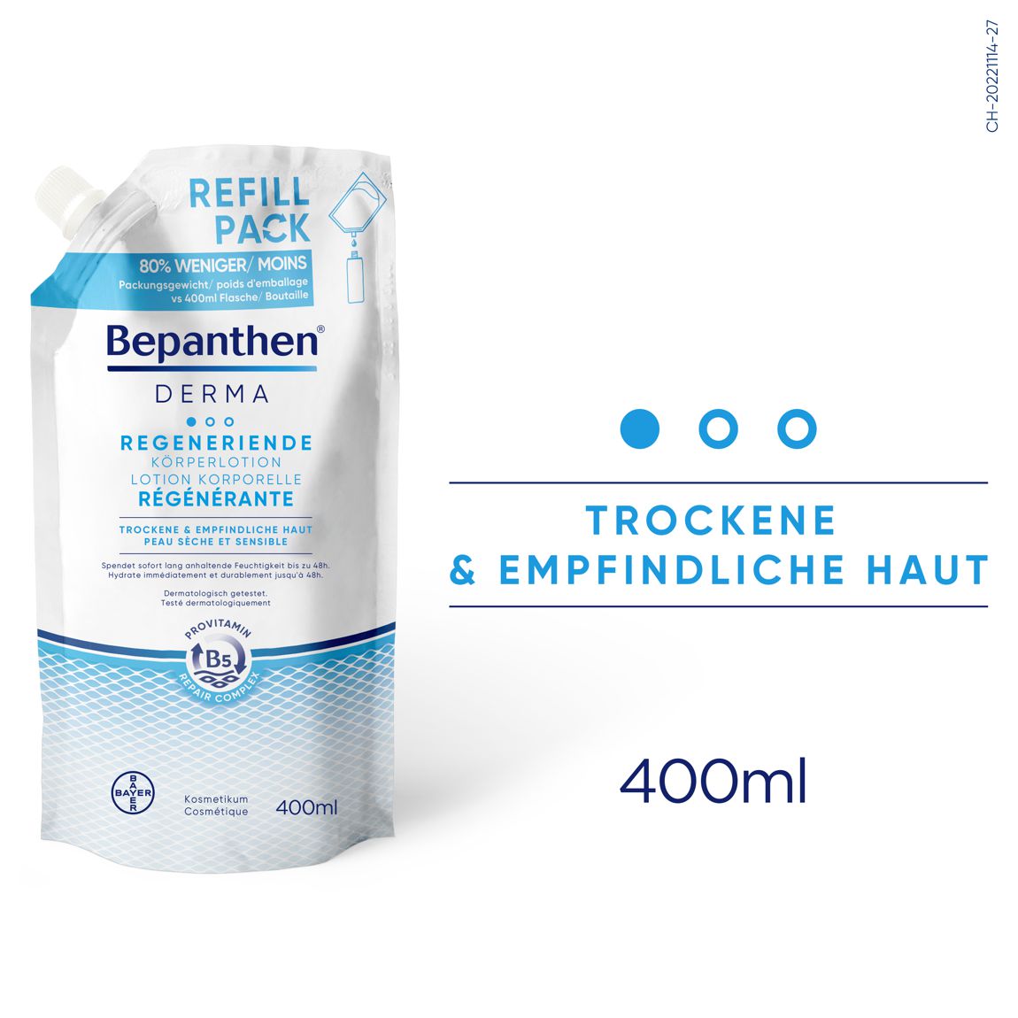 Bepanthen Derma regenerierende Körperlotion Nachfüllbeutel 400 ml