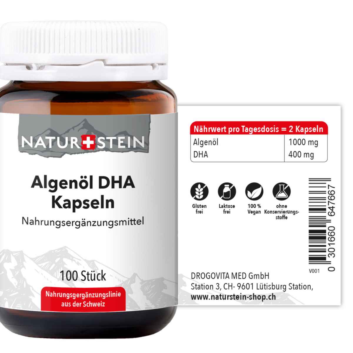 Naturstein Algenöl DHA Kapseln 100 Stück