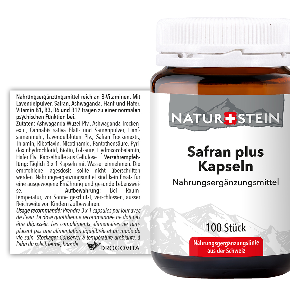 Naturstein Safran plus Kapseln Glas 100 Stück