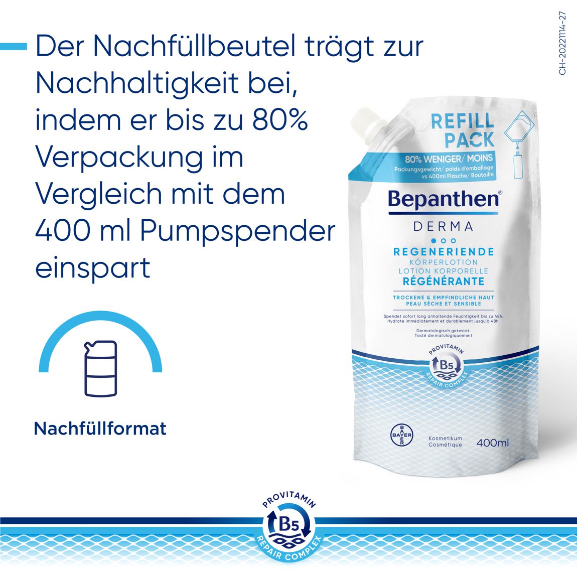 Bepanthen Derma regenerierende Körperlotion Nachfüllbeutel 400 ml