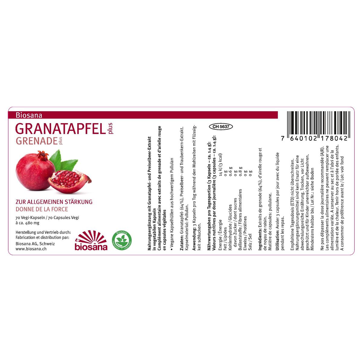 Biosana Granatapfel plus Kapseln Dose 70 Stück