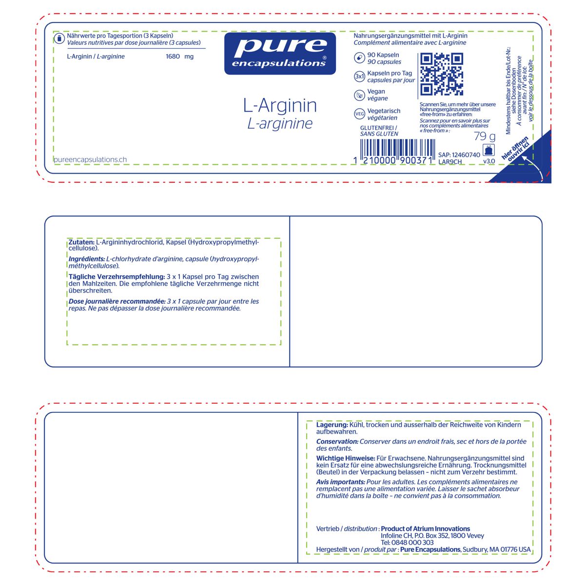 Pure L-Arginin Kapseln Dose 90 Stück