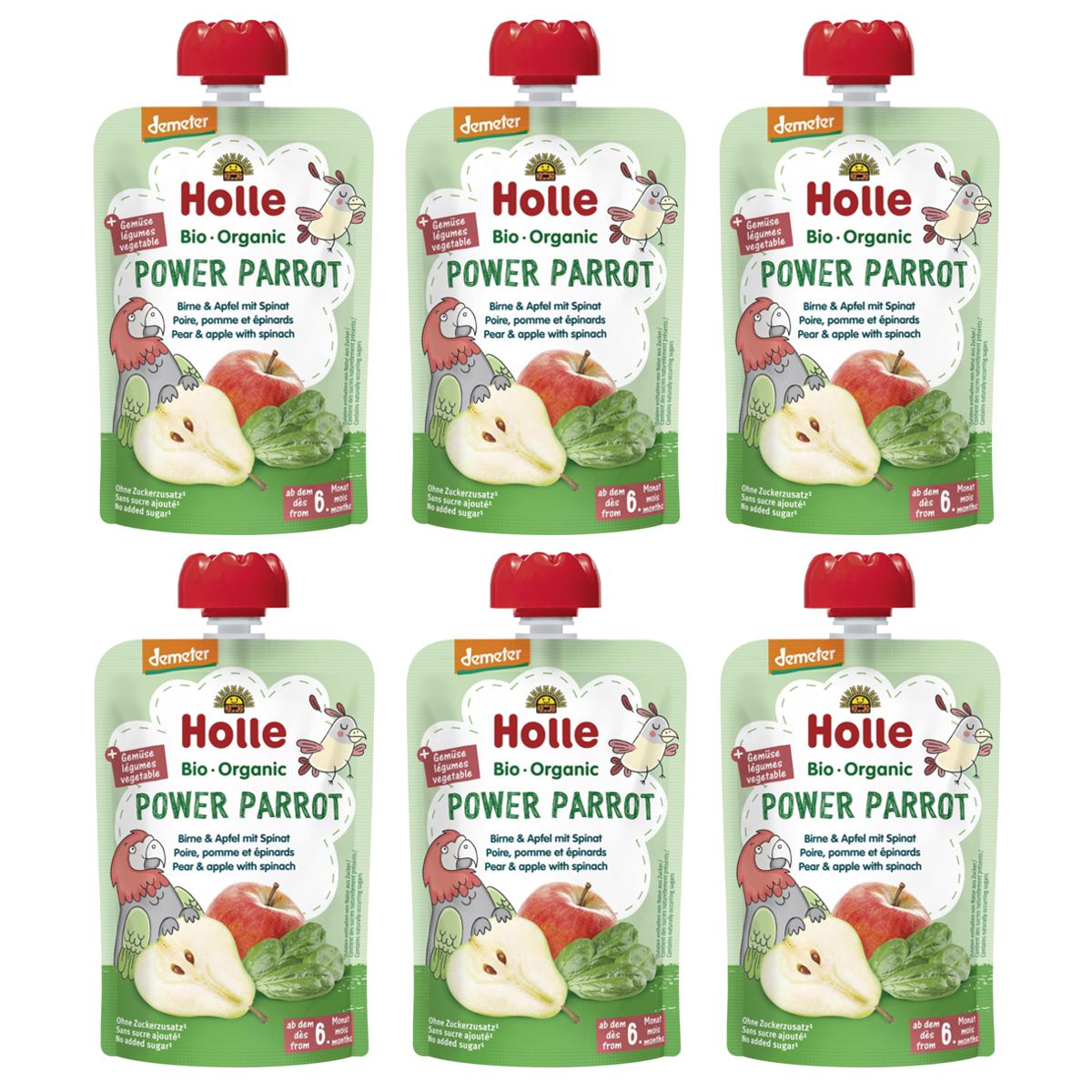 Holle Power Parrot Pouchy Birne Apfel Spinat 6x 100 g