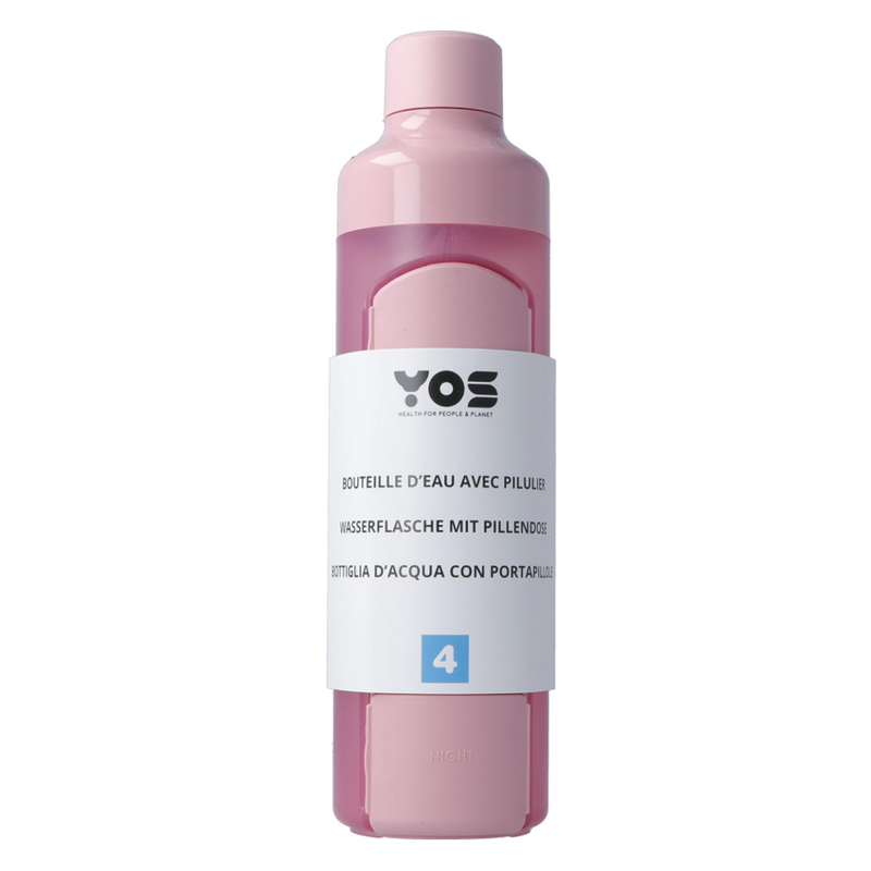 YOS Wasserflasche Pink 375 ml mit Tagesdispenser