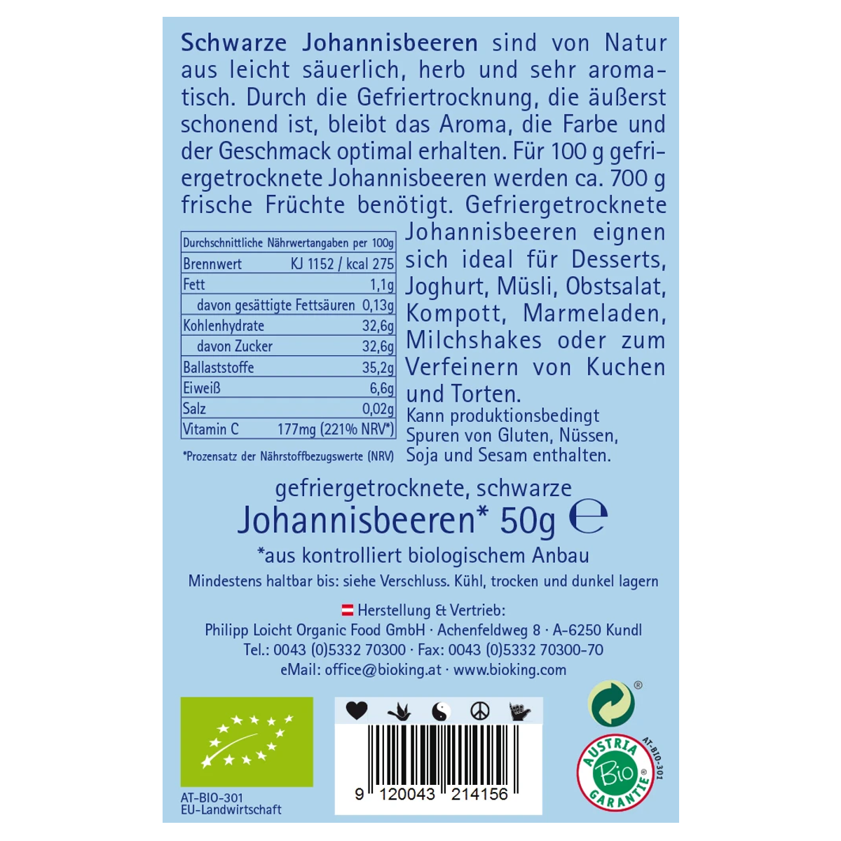 Bioking Johannisbeeren schwarz gefriergetrocknet Bio 50 g