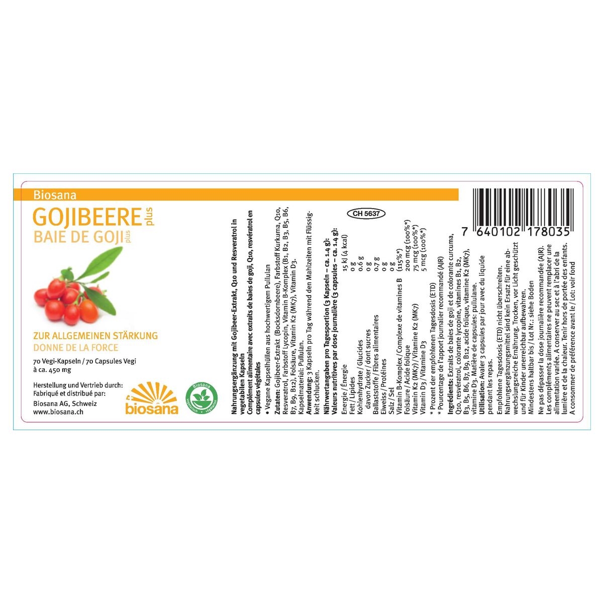 Biosana Gojibeere plus Kapseln Dose 70 Stück