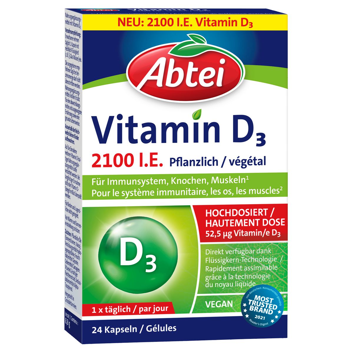 Abtei Vitamin D3 Kapseln 2100 IE pflanzlich 24 Stück