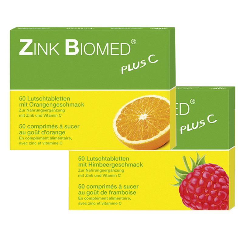 Zink Biomed plus C Lutschtabletten Himbeer + Orange Duo