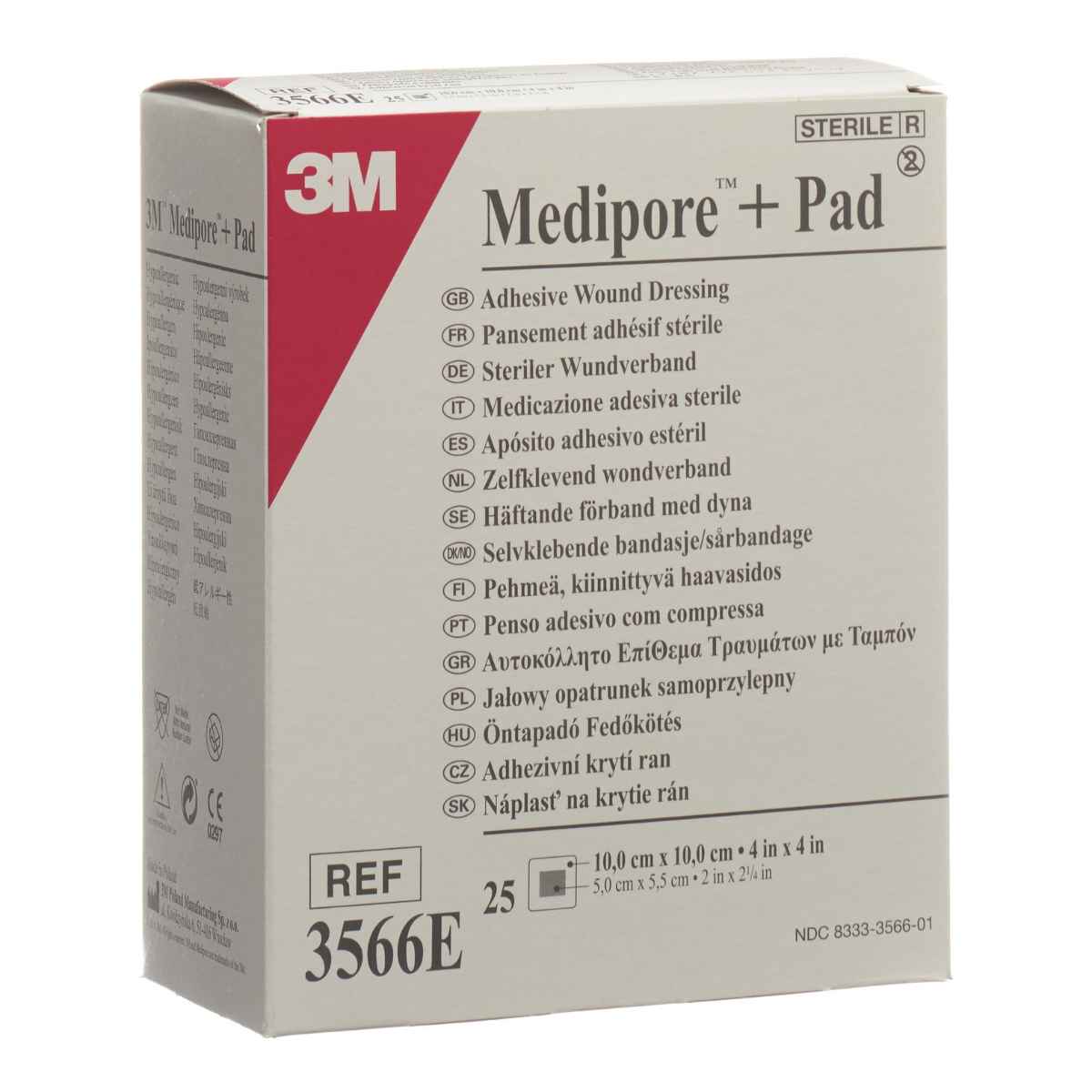 3M MEDIPORE+PAD 10x10cm Wundkissen 5x5.5cm 25 Stück