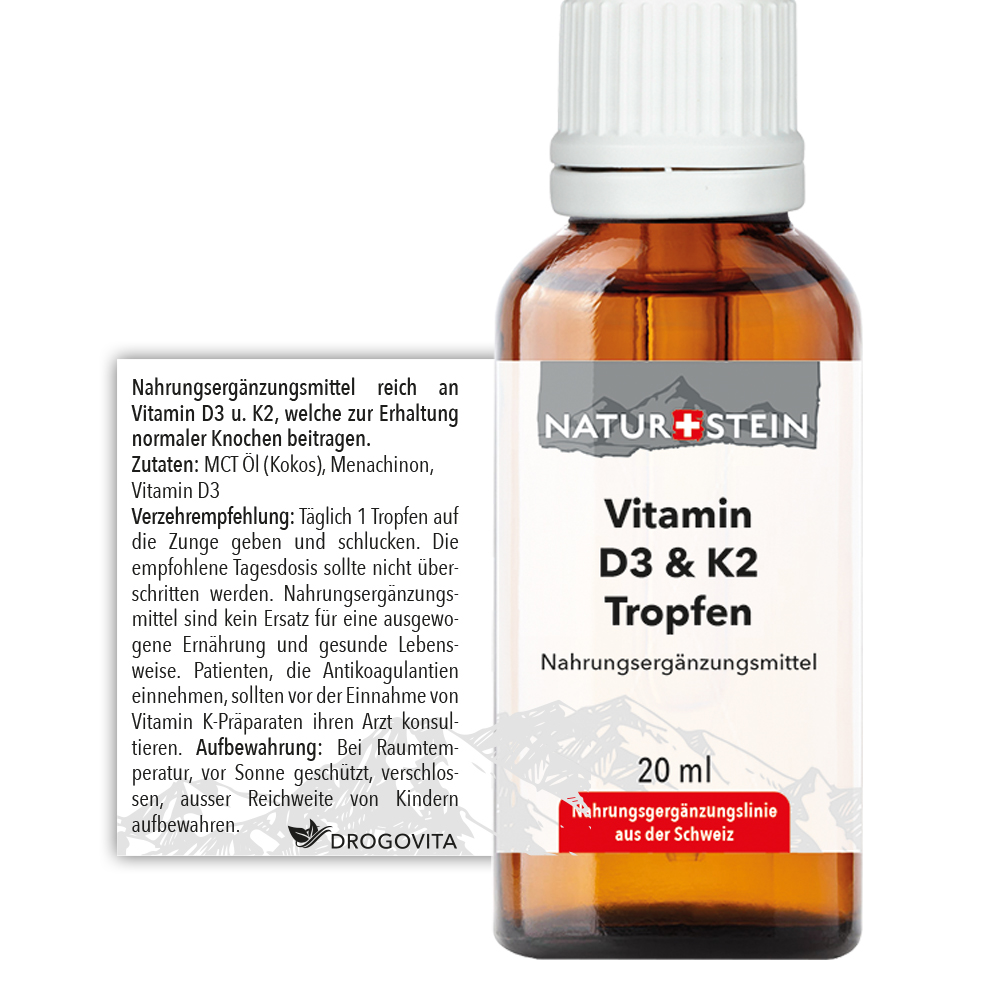 Naturstein Vitamin D3 K2 Öl Tropfen Glasfl 20 ml