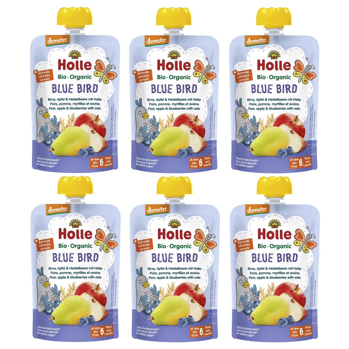 Holle Blue Bird Pouchy Birne Apfel Heidelbeere mit Hafer 6x 100 g