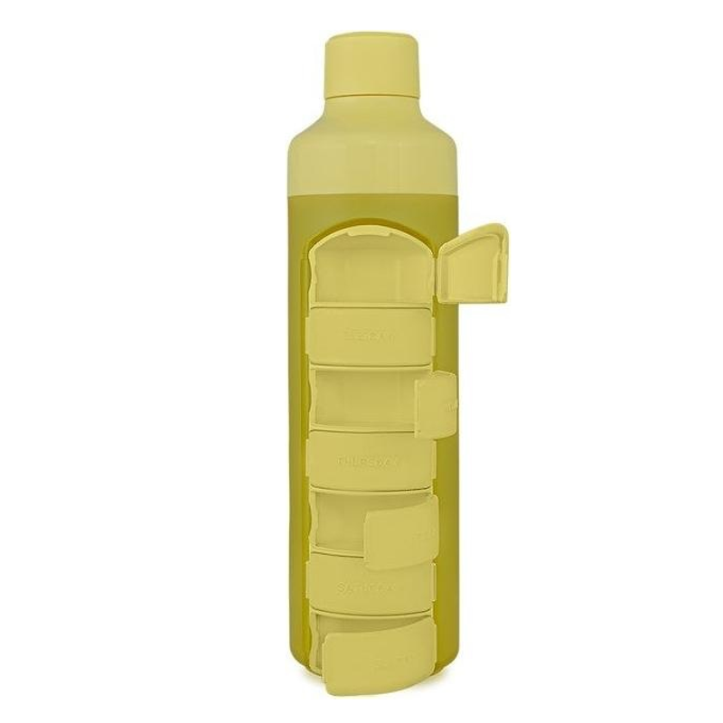 YOS Wasserflasche Gelb 375 ml mit Wochendispender