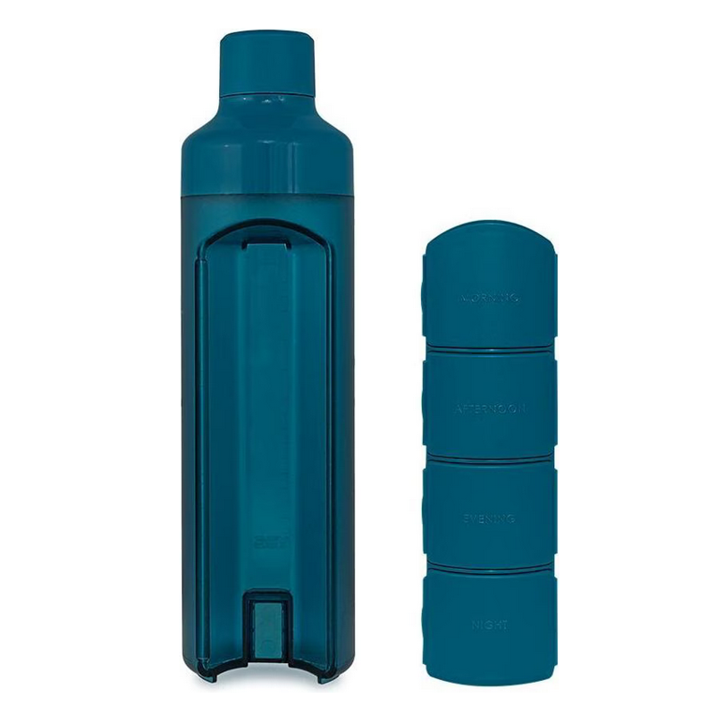 YOS Wasserflasche Blau 375 ml mit Tagesdispenser