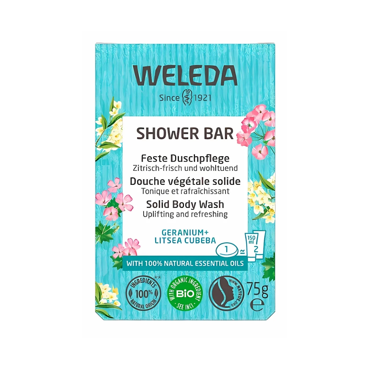 Weleda Feste Duschpflege Geranium + Litsea 75 g