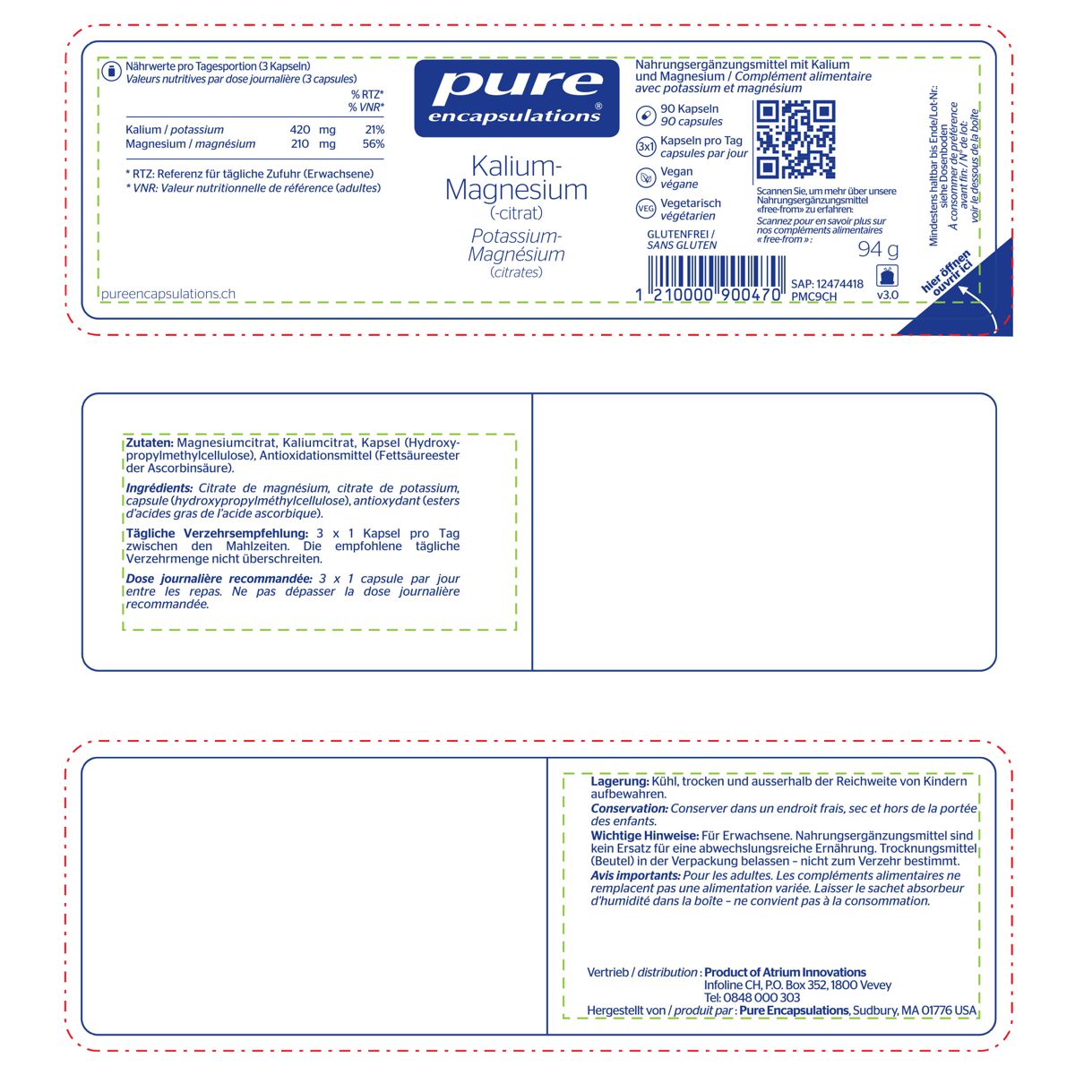 Pure Kalium-Magnesium Kapseln Dose 90 Stück