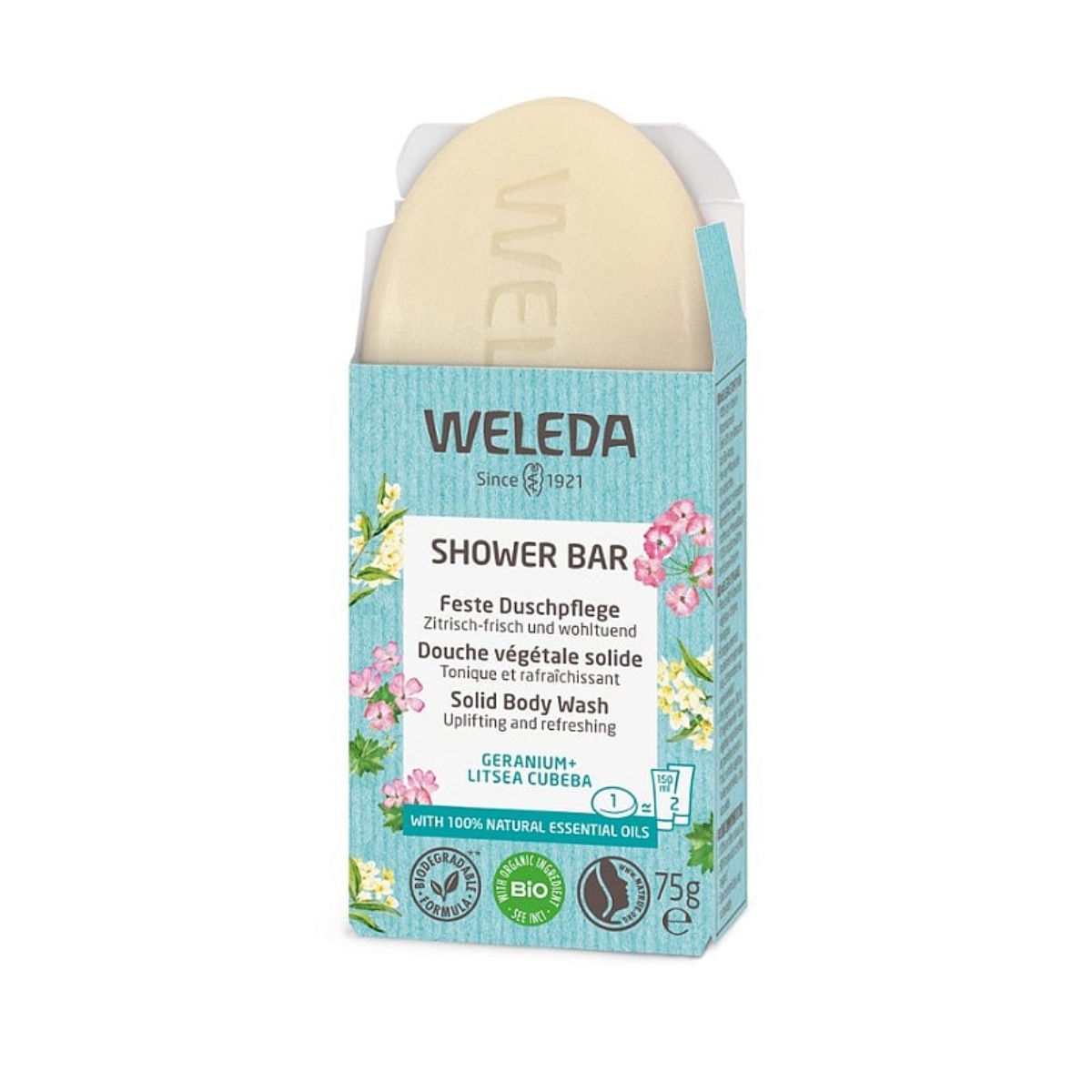 Weleda Feste Duschpflege Geranium + Litsea 75 g