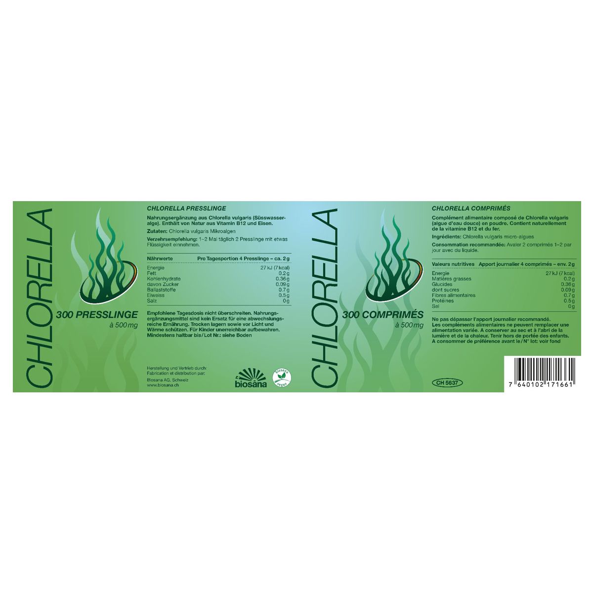 Biosana Chlorella Tabletten 500 mg Dose 300 Stück