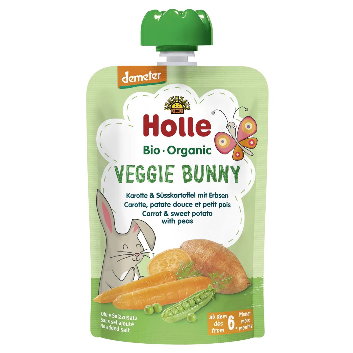 Holle Veggie Bunny Pouchy Karotte Süsskartoffel Erbsen 6x 100 g