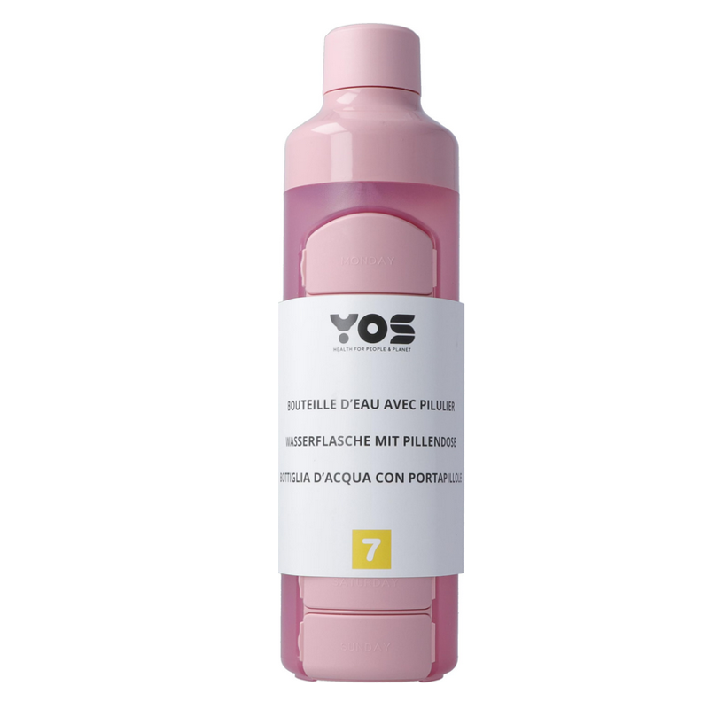 YOS Wasserflasche Pink 375 ml mit Wochendispender