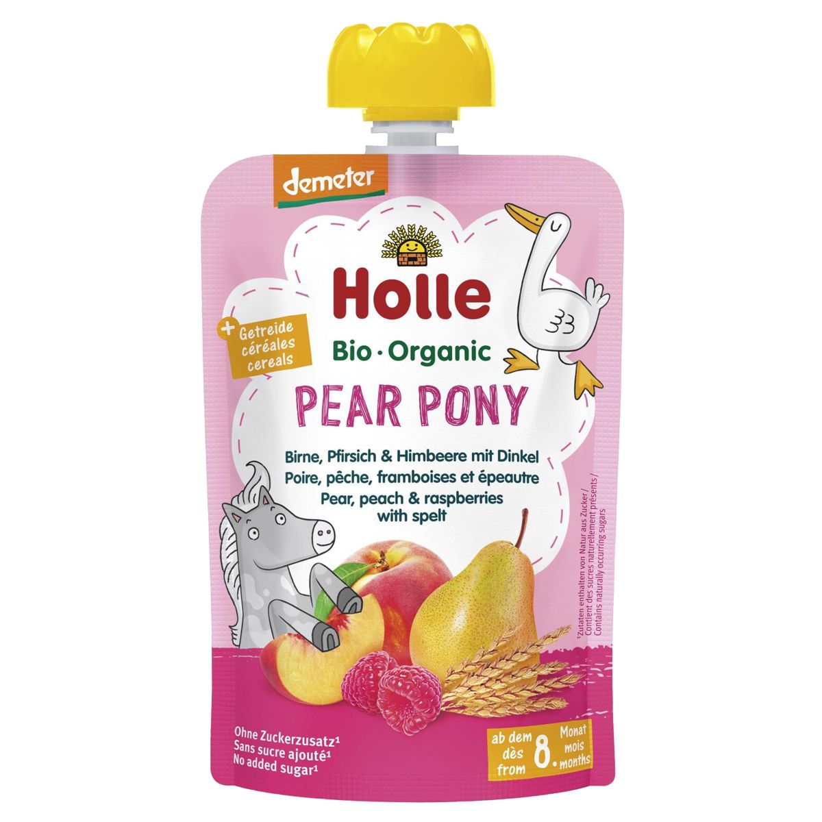 Holle Pear Pony Pouchy Birne Pfirsich Himbeer mit Dinkel 6x 100 g