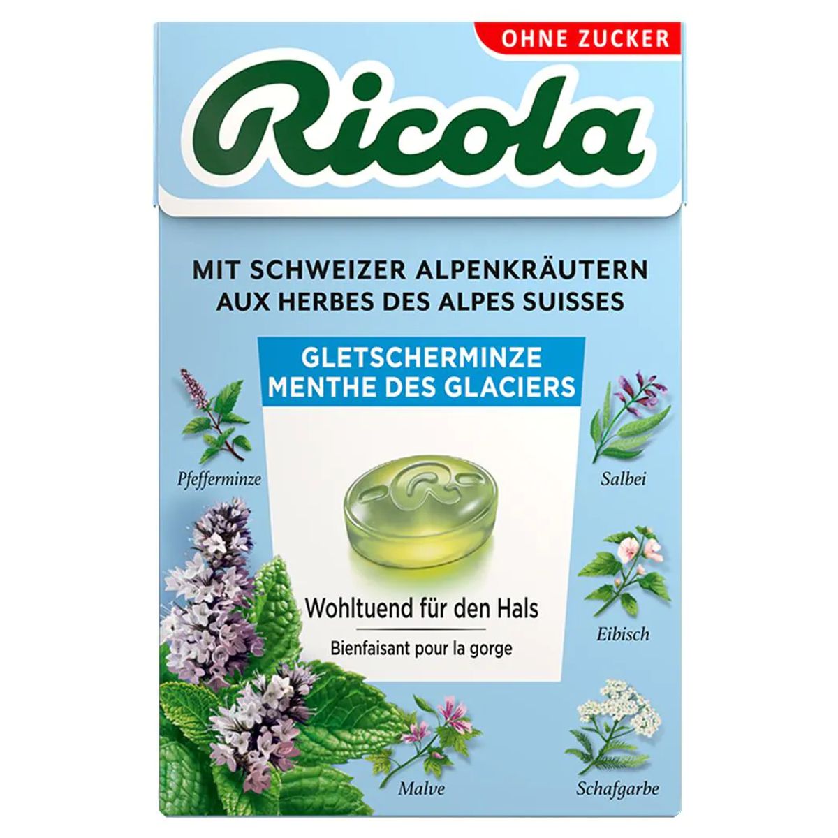 Ricola Gletscherminze Bonbons ohne Zucker Box 50 g