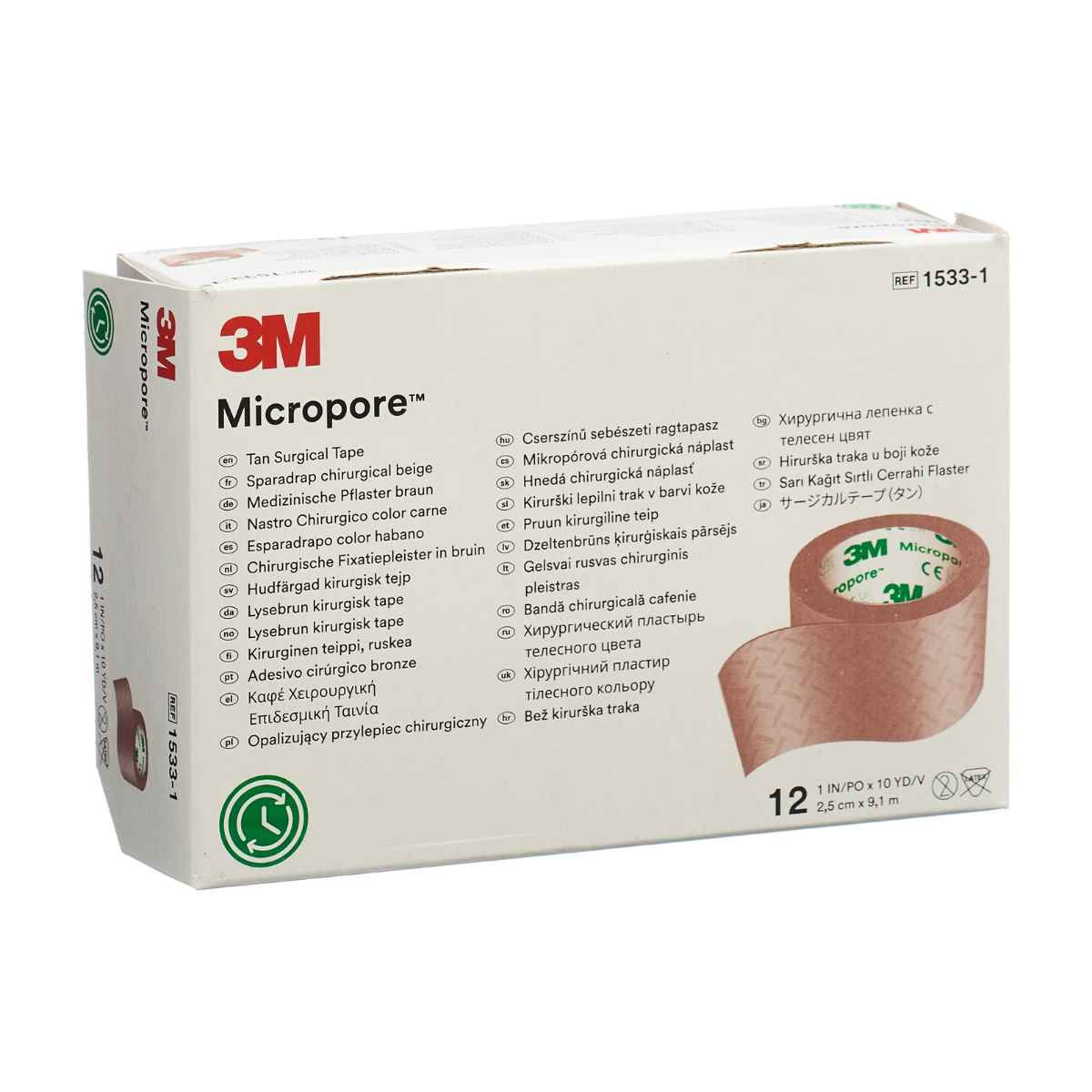 3M MICROPORE Rollenpflaster ohne Dispenser 25mmx9.14m hf 12 Stück