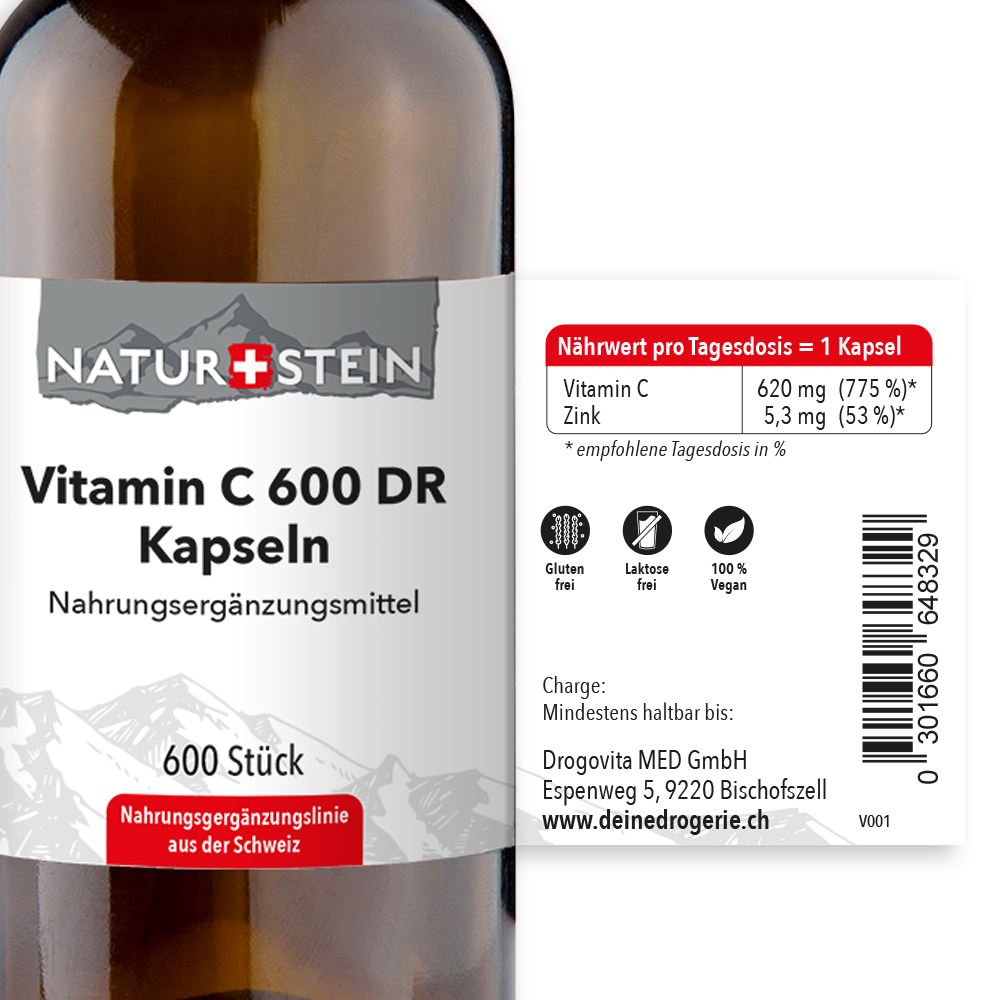 Naturstein Vitamin C 600 DR Kapseln 600 Stück