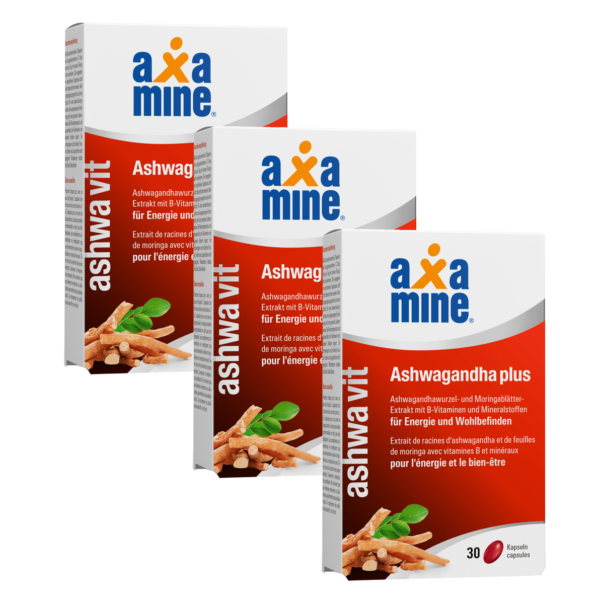 Axamine Ashwagandha plus und Moringablätter mit B-Vitaminen und Mineralstoffen