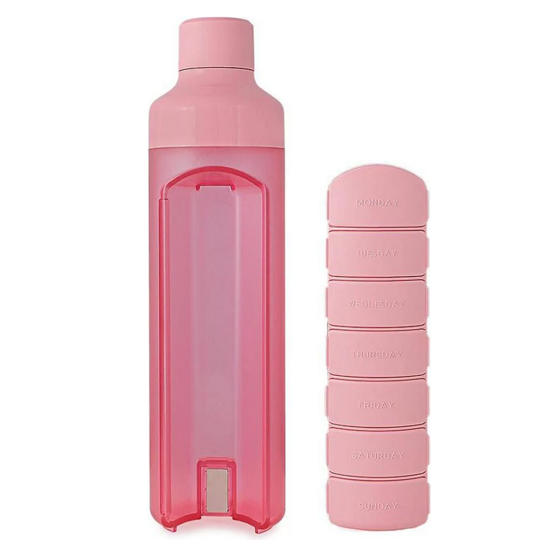 YOS Wasserflasche Pink 375 ml mit Wochendispender