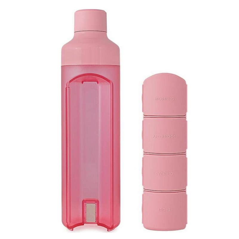 YOS Wasserflasche Pink 375 ml mit Tagesdispenser