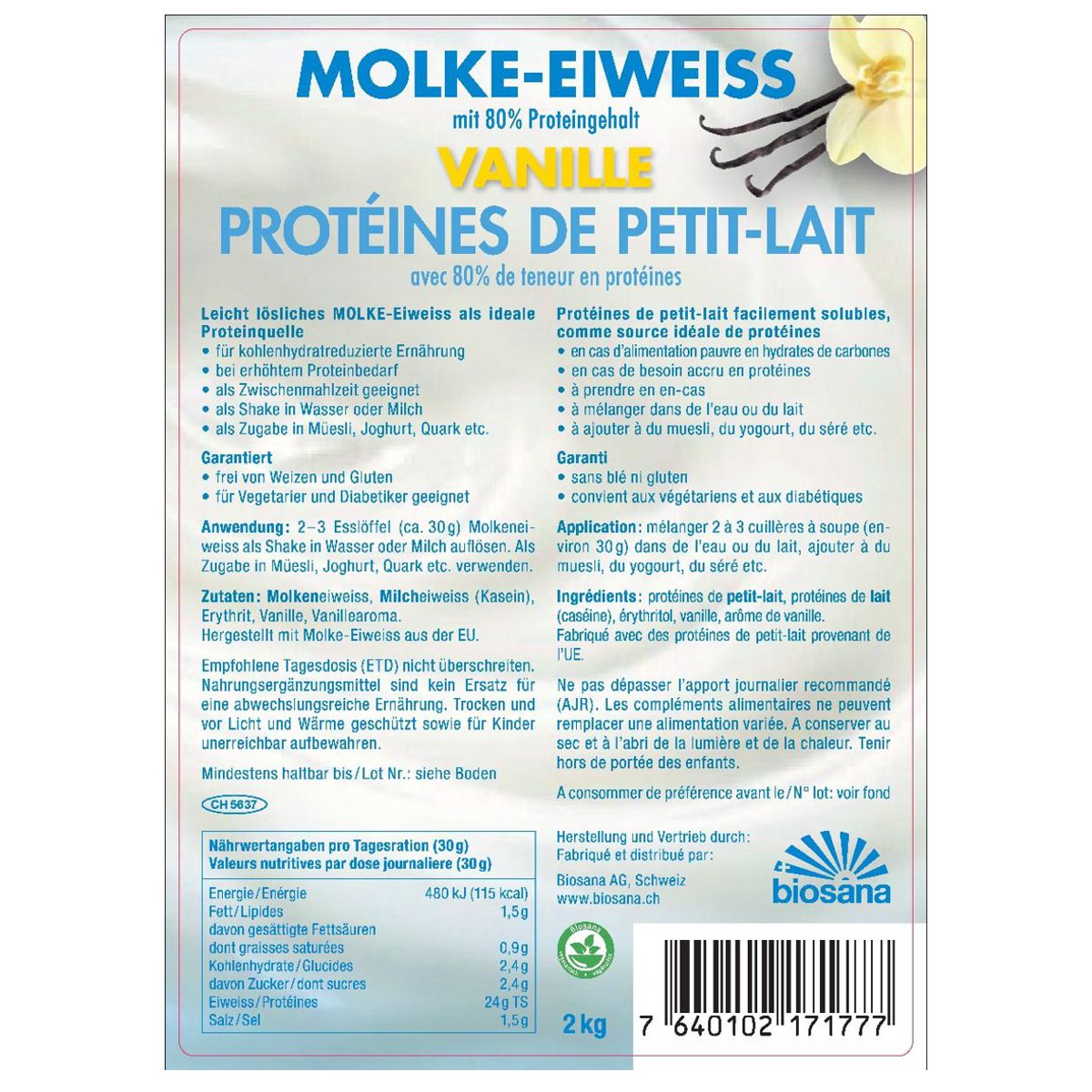 Biosana Molke Eiweiss Pulver Vanille 2 kg