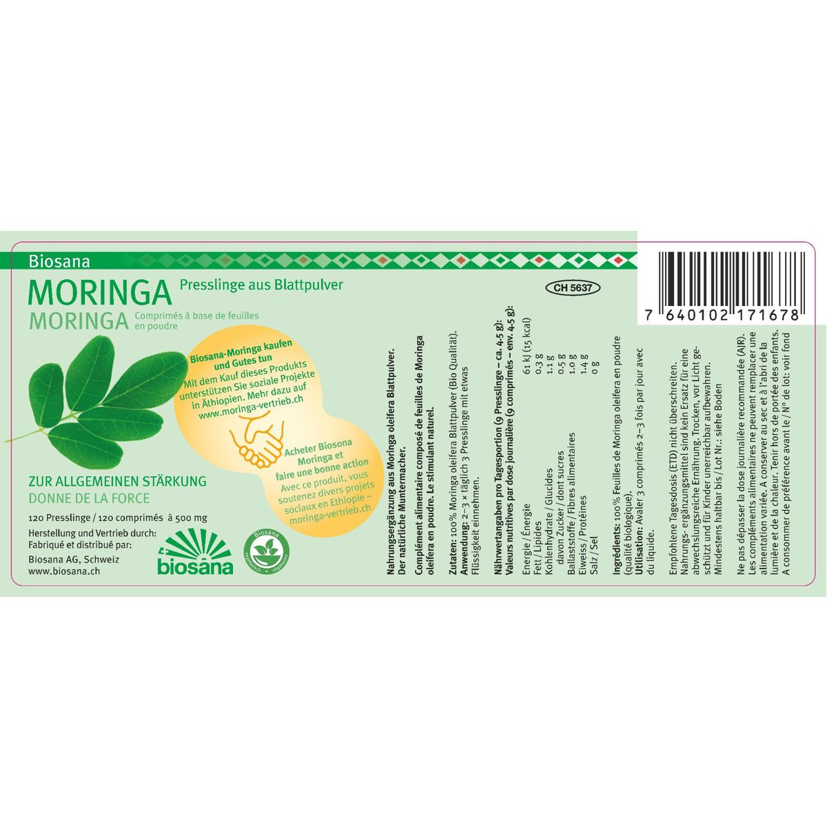 Biosana Moringa Blattpulver Tabletten 120 Stück