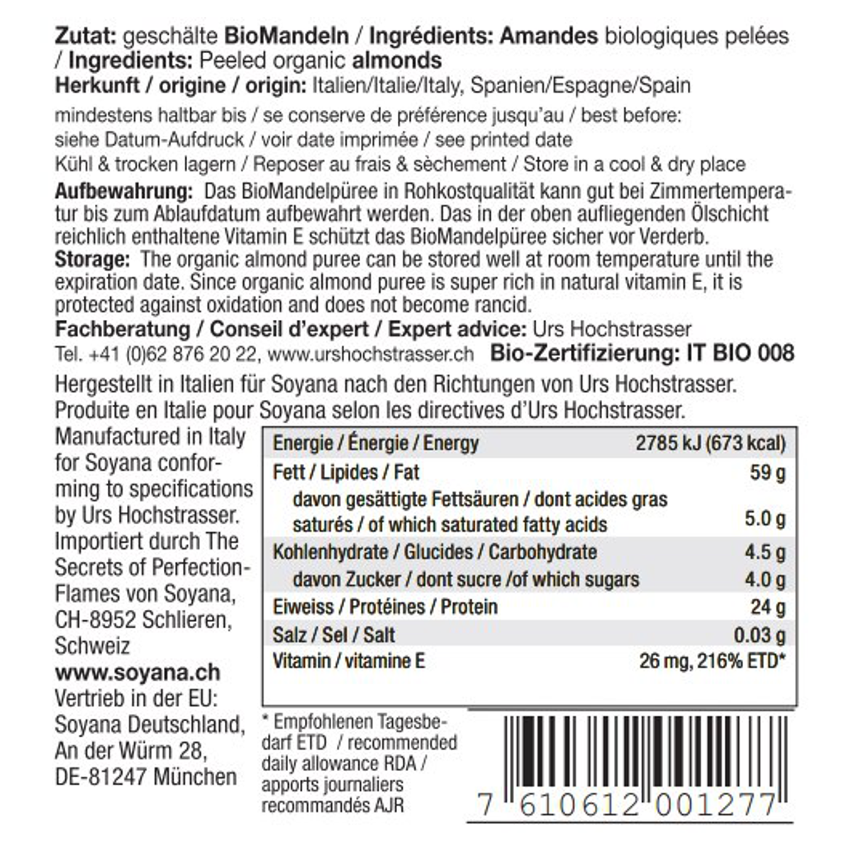 Soyana Mandelpüree Rohkostqualität Bio 1 kg