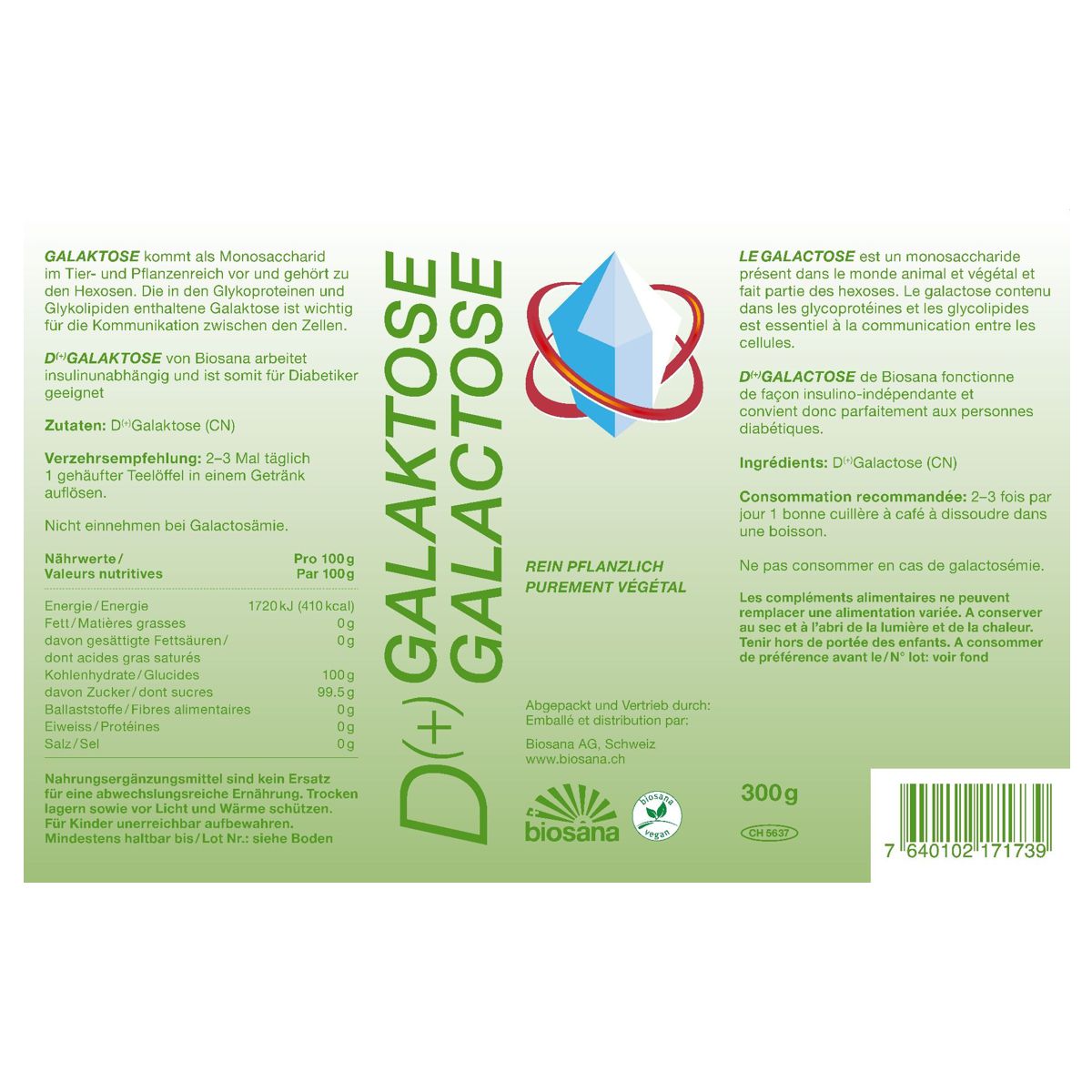 Biosana D (+) Galactose Pulver rein pflanzlich 300 g