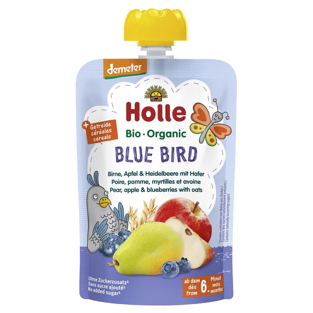 Holle Blue Bird Pouchy Birne Apfel Heidelbeere mit Hafer 6x 100 g