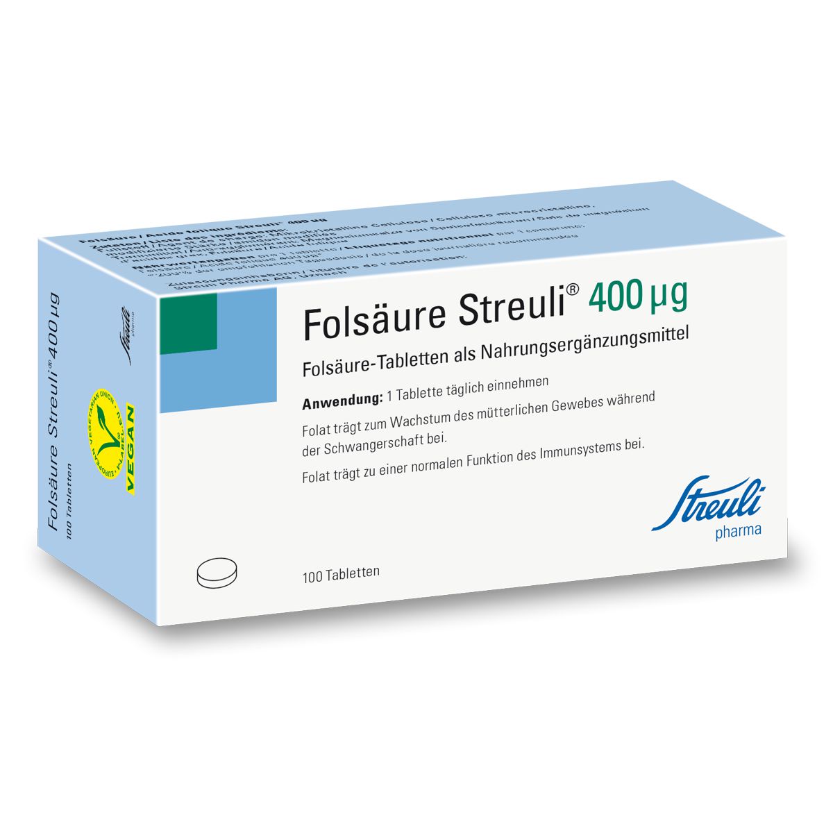 FOLSÄURE Streuli Tabl 400 mcg 100 Stück