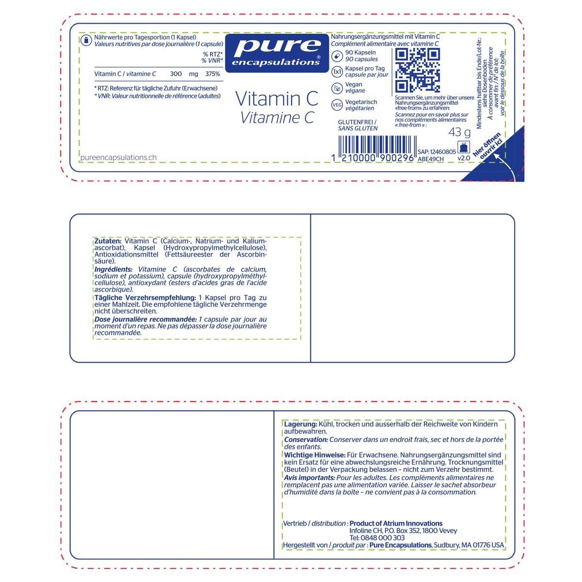 Pure Vitamin C Kapseln Dose 90 Stück