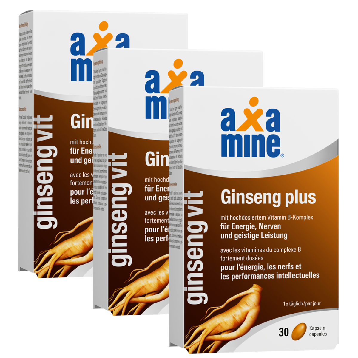 Axamine Ginseng plus Kapseln mit hochdosiertem Vitamn B-Komplex