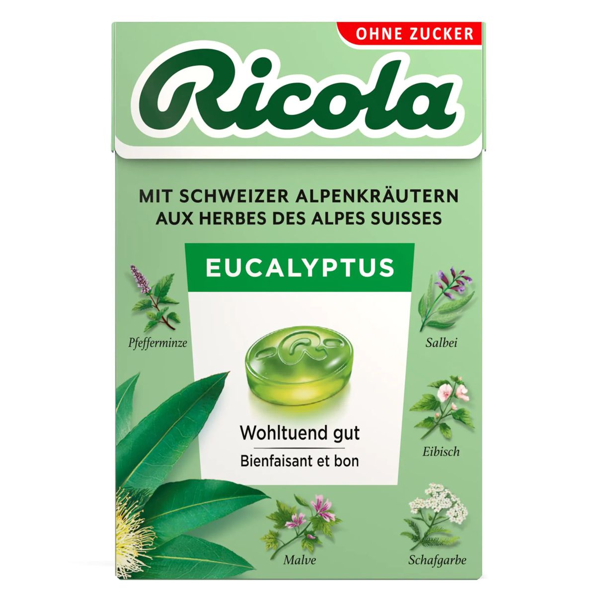 Ricola Eucalyptus Bonbons ohne Zucker Box 50 g